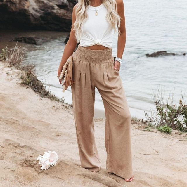 Lightweight women's linen trousers with wide leg – Liv