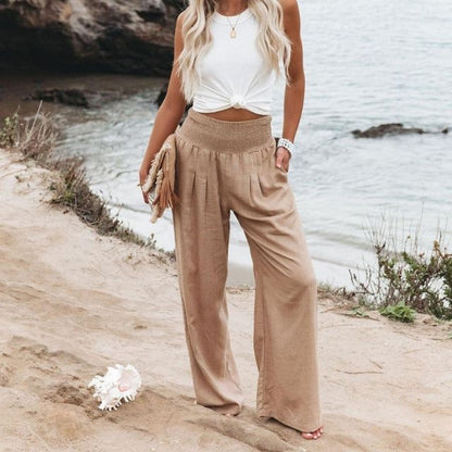Lightweight women's linen trousers with wide leg – Liv