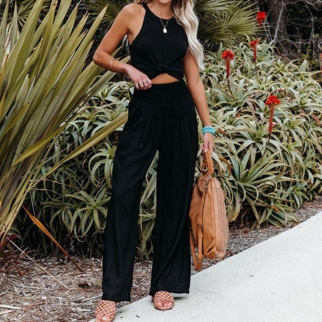 Lightweight women's linen trousers with wide leg – Liv
