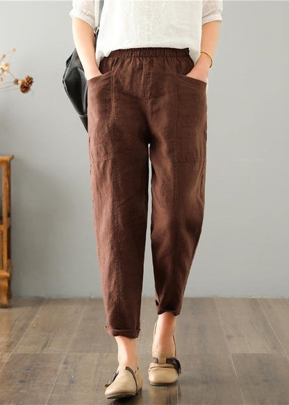 Ladies' autumn trousers in a linen-cotton blend with an elasticated waistband – Clara