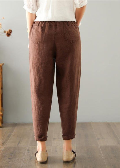 Ladies' autumn trousers in a linen-cotton blend with an elasticated waistband – Clara