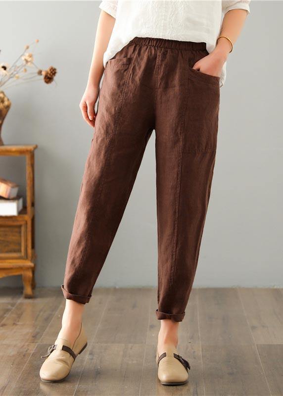 Ladies' autumn trousers in a linen-cotton blend with an elasticated waistband – Clara