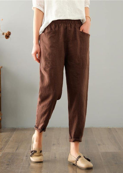 Ladies' autumn trousers in a linen-cotton blend with an elasticated waistband – Clara
