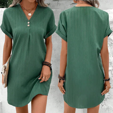 Trendy Dress with V-neck - BreezeElegance