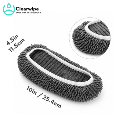 Single grey chenille mop pad with white trim shown from above, with a close-up inset and size dimensions marked. 5