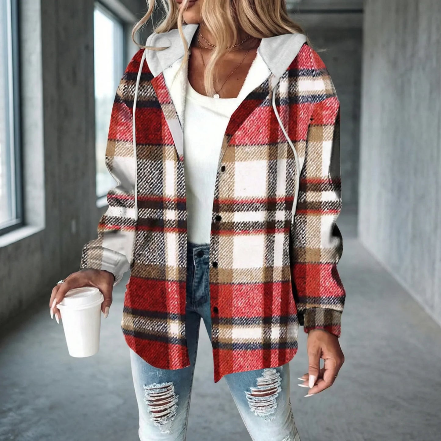 Casual Plaid Jacket With Hood - Felicia