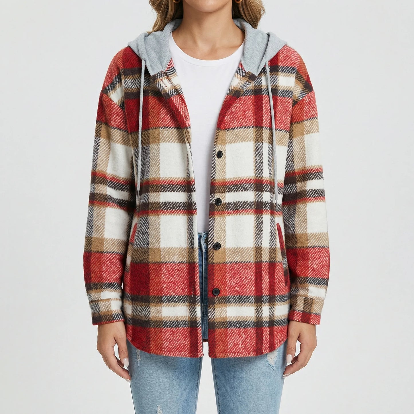 Casual Plaid Jacket With Hood - Felicia