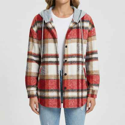 Casual Plaid Jacket With Hood - Felicia