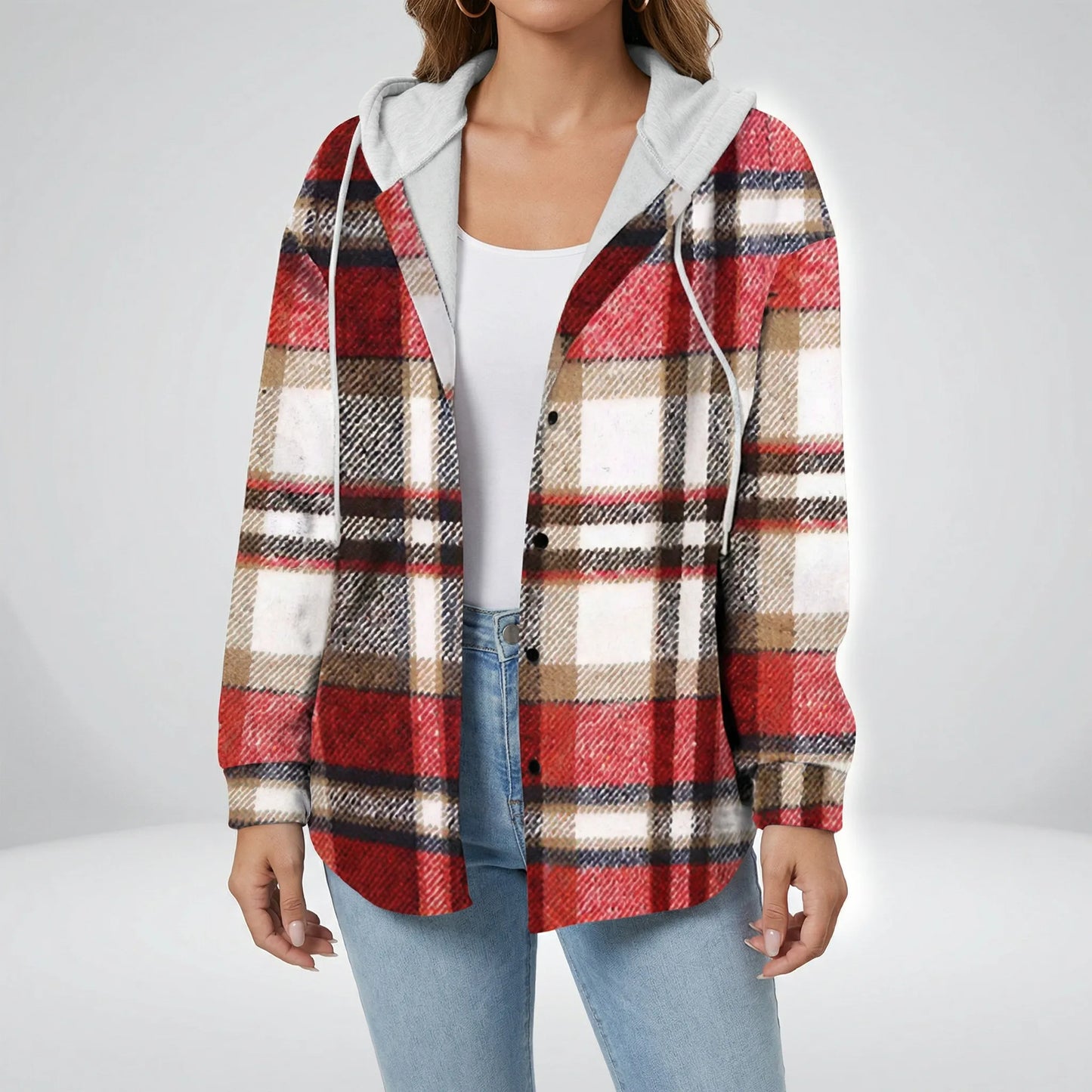 Casual Plaid Jacket With Hood - Felicia