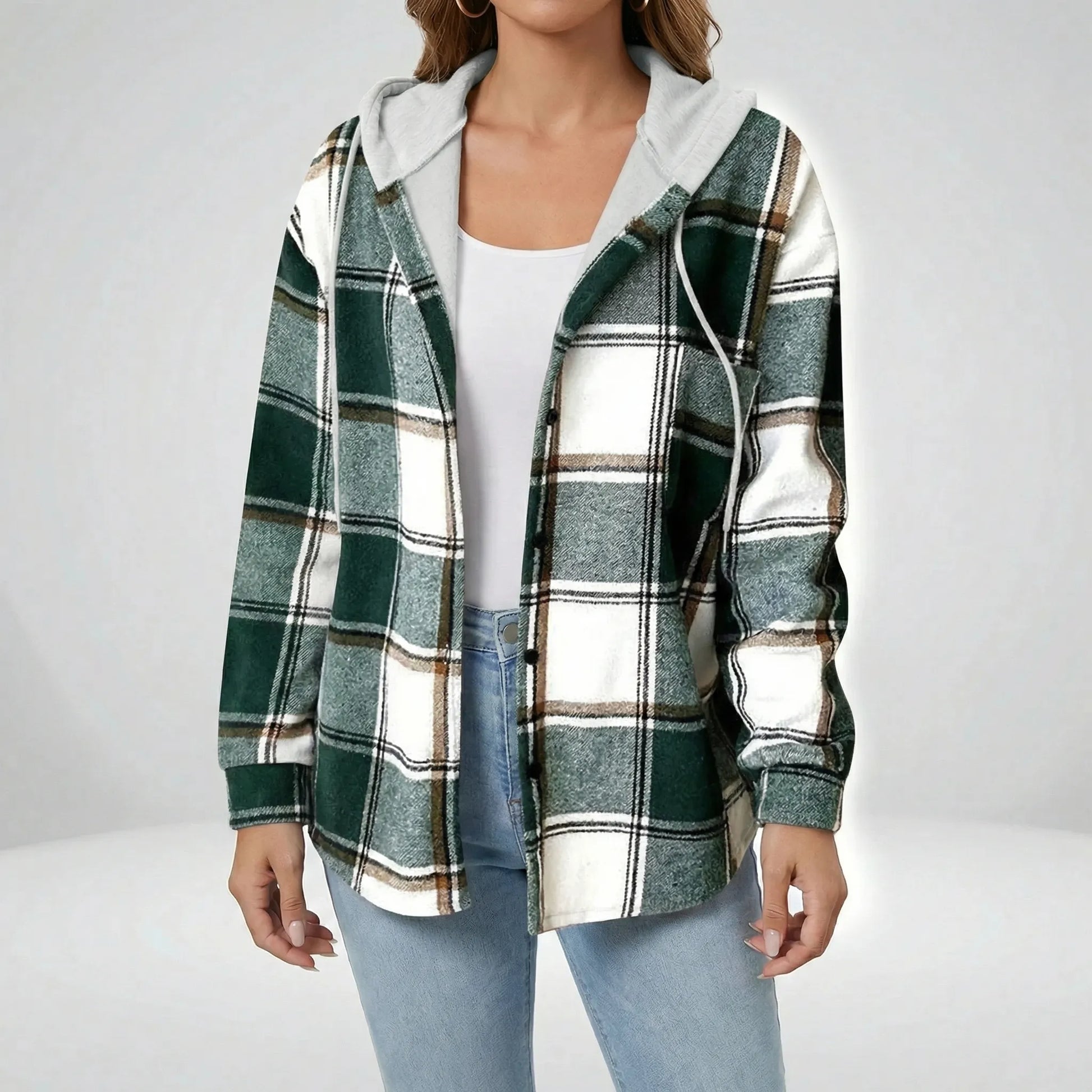 Casual Plaid Jacket With Hood - Felicia
