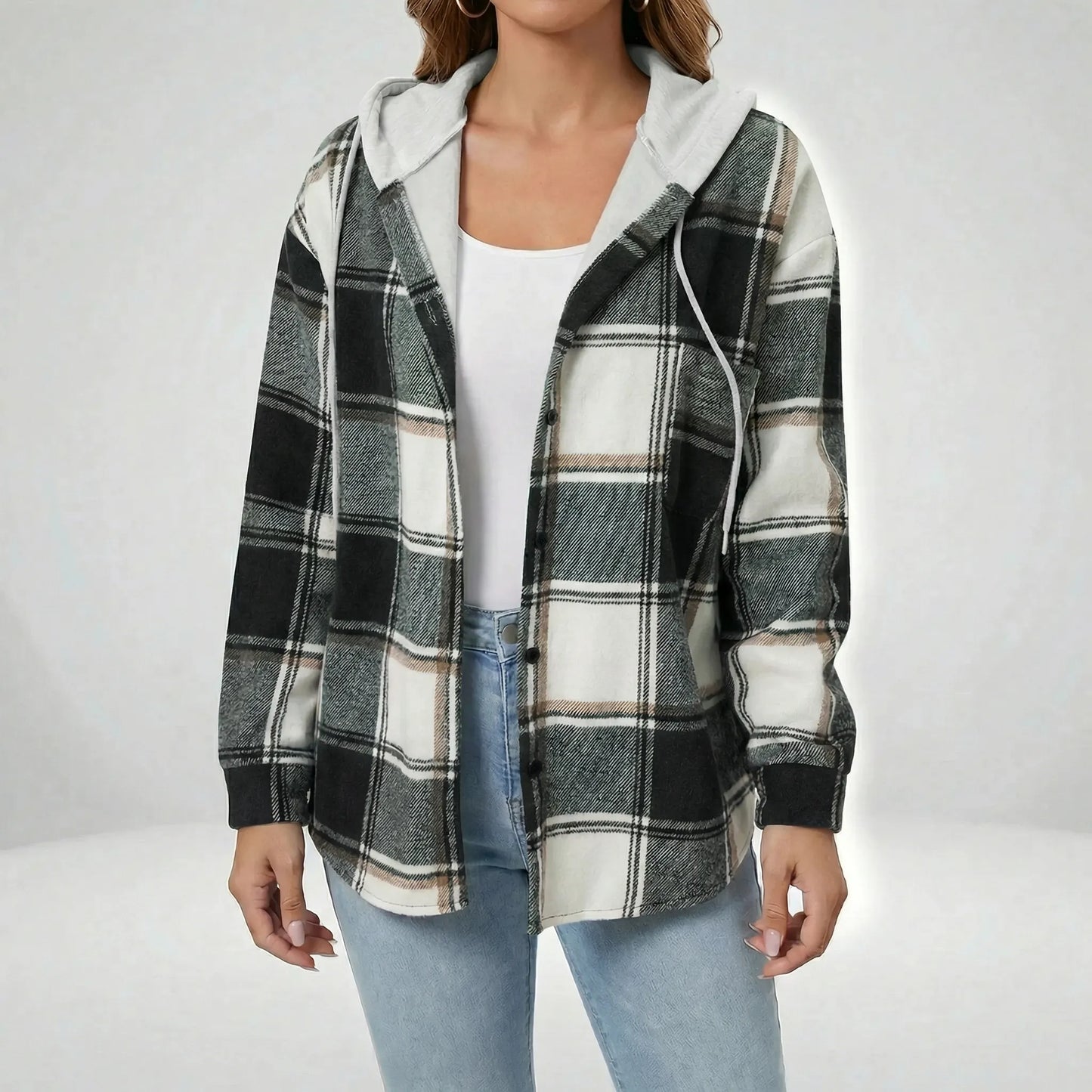 Casual Plaid Jacket With Hood - Felicia