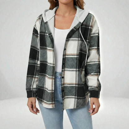 Casual Plaid Jacket With Hood - Felicia