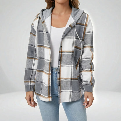 Casual Plaid Jacket With Hood - Felicia