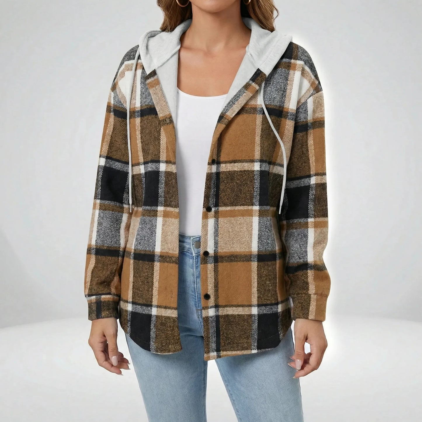 Casual Plaid Jacket With Hood - Felicia