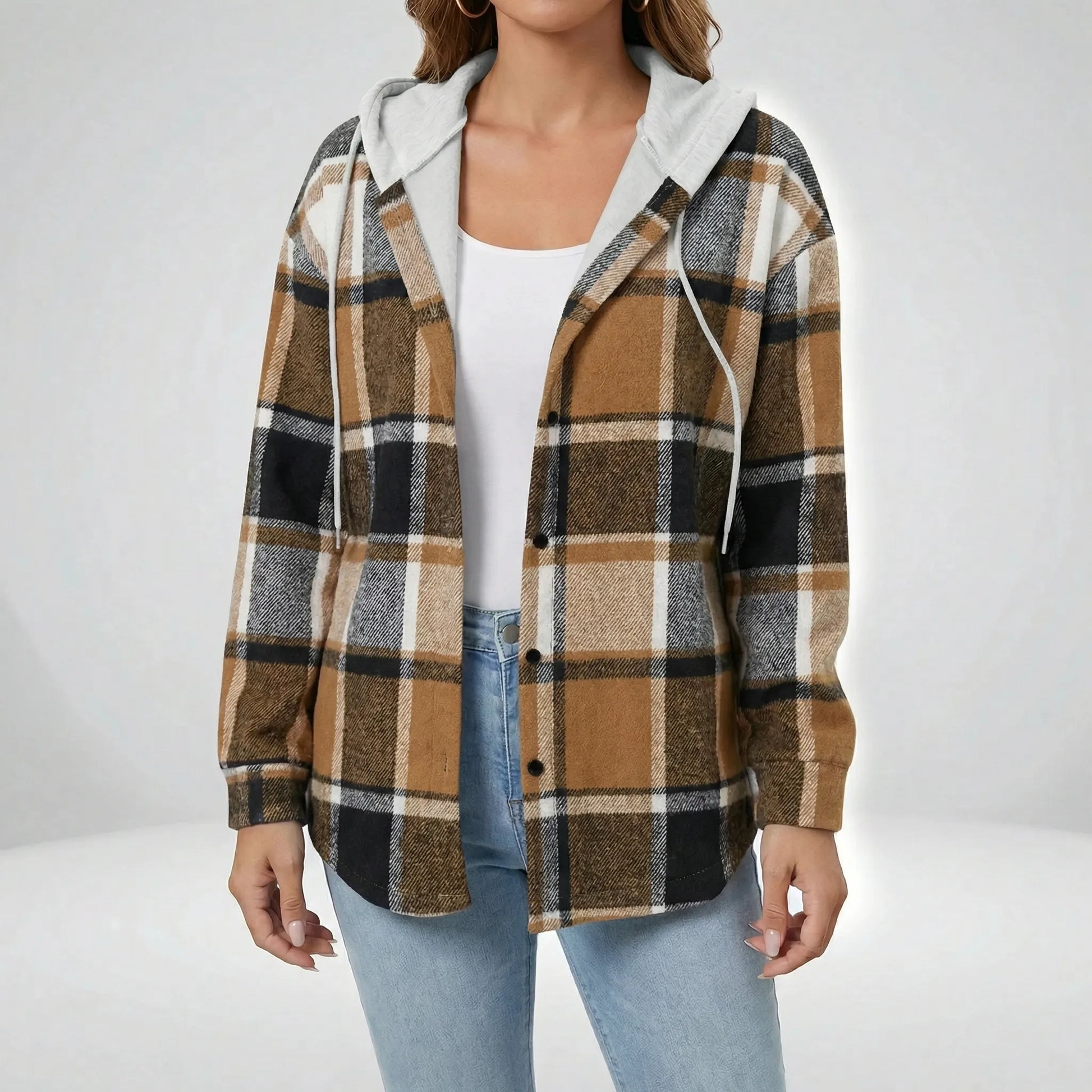Casual Plaid Jacket With Hood - Felicia