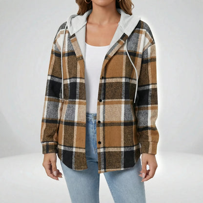 Casual Plaid Jacket With Hood - Felicia