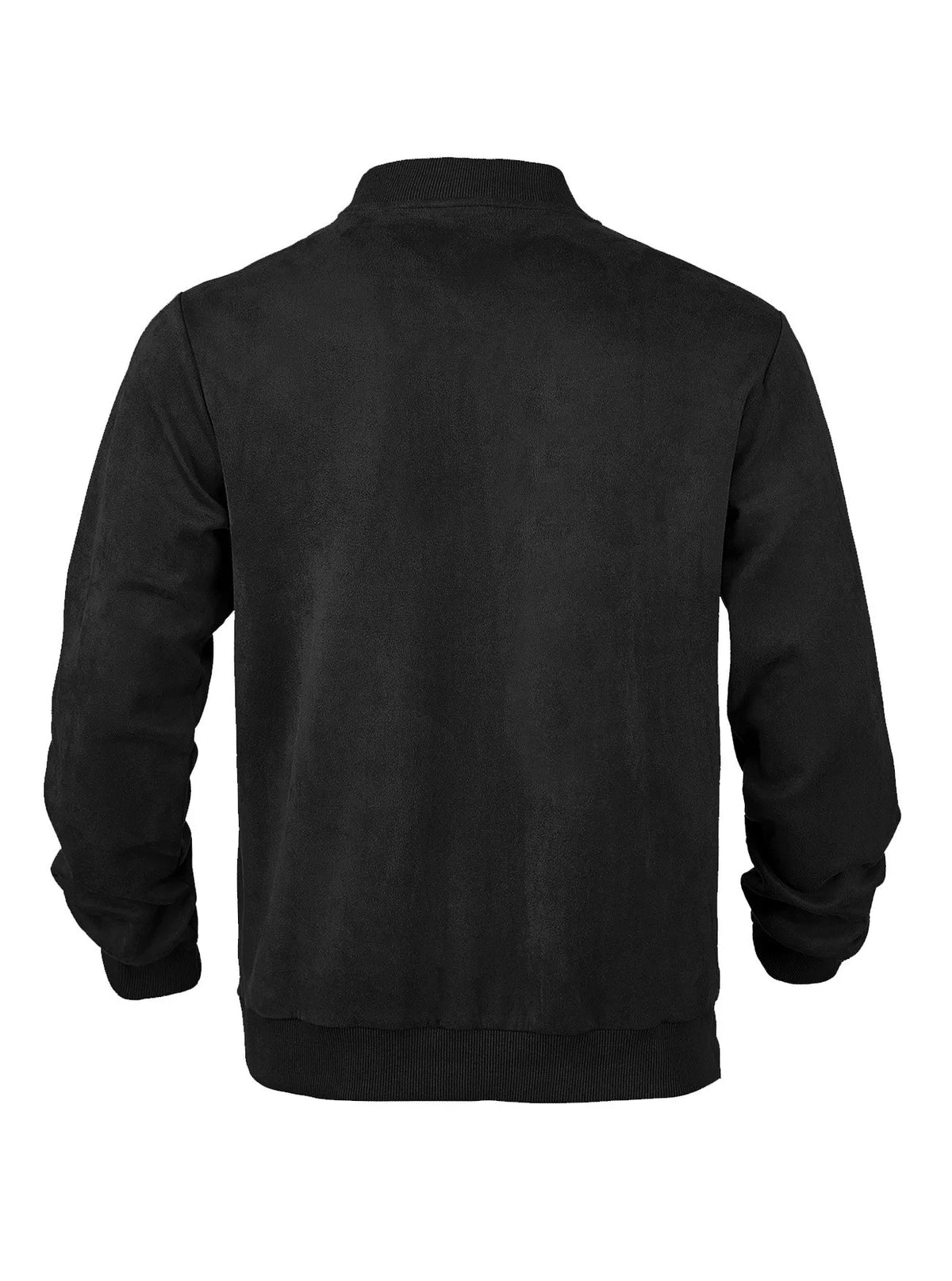 Black suede-look zip-up jacket seen from the back, with ribbed collar, cuffs and hem 21