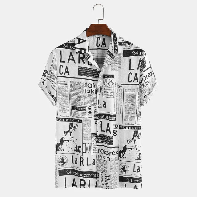Shirt with Newspaper Print and Button Closure - Milo