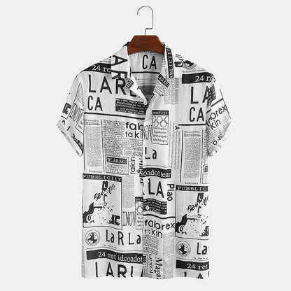 Shirt with Newspaper Print and Button Closure - Milo