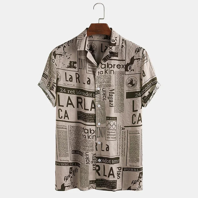 Shirt with Newspaper Print and Button Closure - Milo