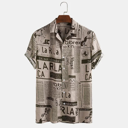 Shirt with Newspaper Print and Button Closure - Milo