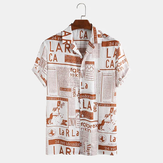 Shirt with Newspaper Print and Button Closure - Milo