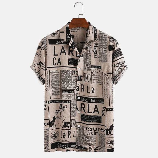 Shirt with Newspaper Print and Button Closure - Milo