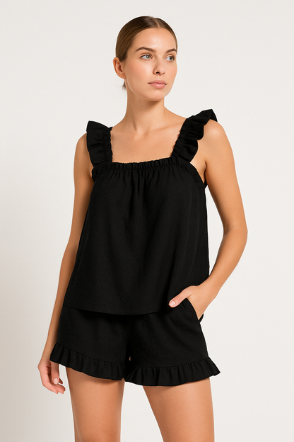Two-piece ruffle pyjama set for summer – Nia