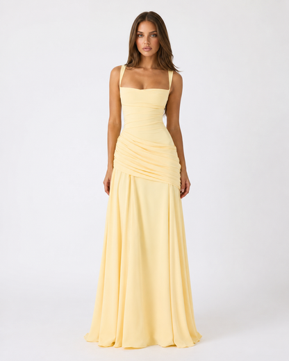 Women's Maxi Dress with Square Neck, Gathered Waist & Back Lace-Up 4