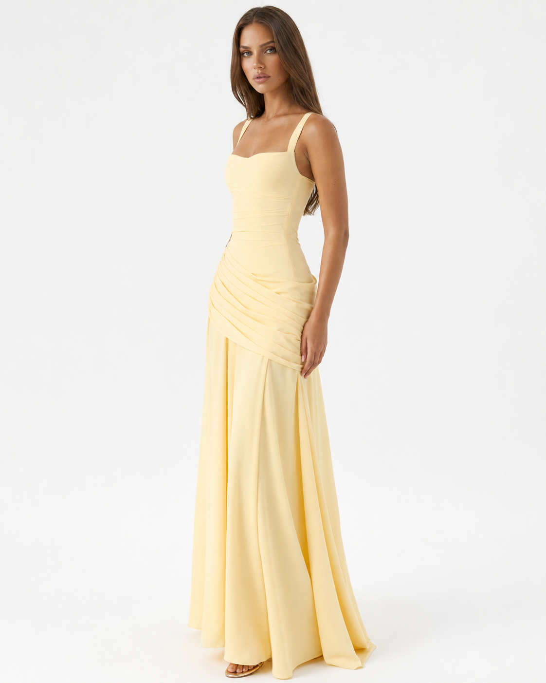 Women's Maxi Dress with Square Neckline and Side Draping 2