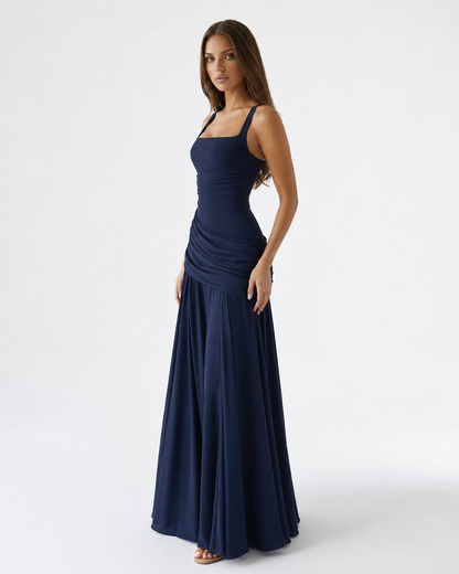 Women's Maxi Dress with Square Neckline and Side Draping 6