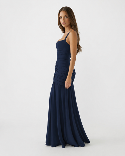 Women's Maxi Dress with Square Neckline and Side Draping 7