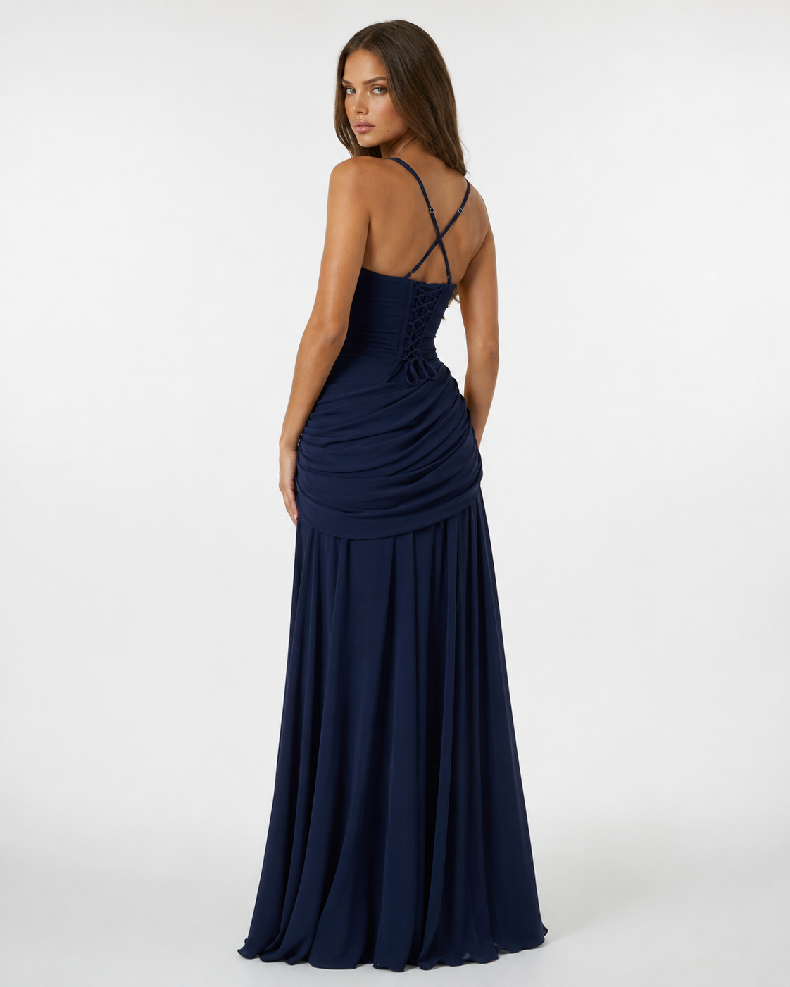 Women's Maxi Dress with Square Neckline and Side Draping 8