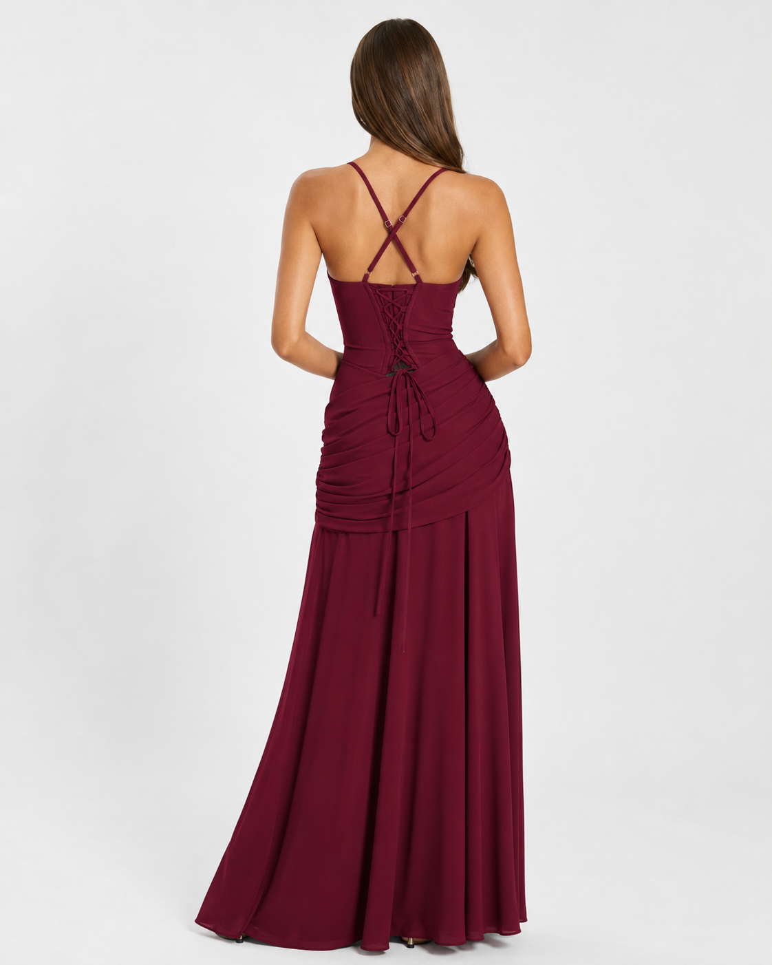 Women's Maxi Dress with Square Neckline and Side Draping 11