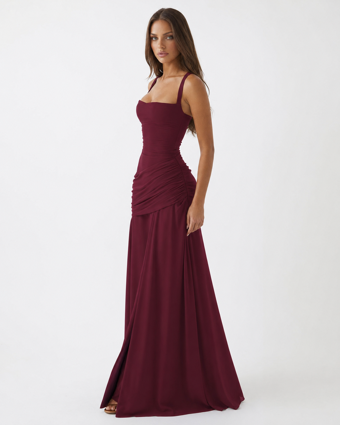 Women's Maxi Dress with Square Neck, Gathered Waist & Back Lace-Up 9