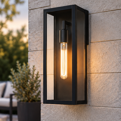Modern Black Outdoor Wall Lantern with Clear Glass, Dusk to Dawn Sensor 2