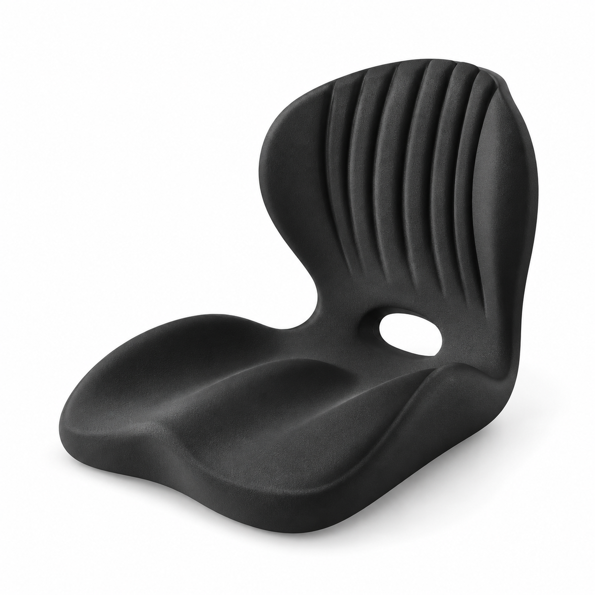 Black version of the one-piece seat cushion with ribbed backrest, shown on a white background 15