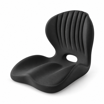 Black version of the one-piece seat cushion with ribbed backrest, shown on a white background 15
