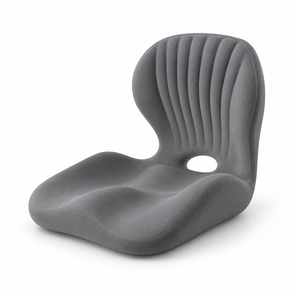 Dark grey version of the cushion with ribbed back and hip cut-out on a white background 16