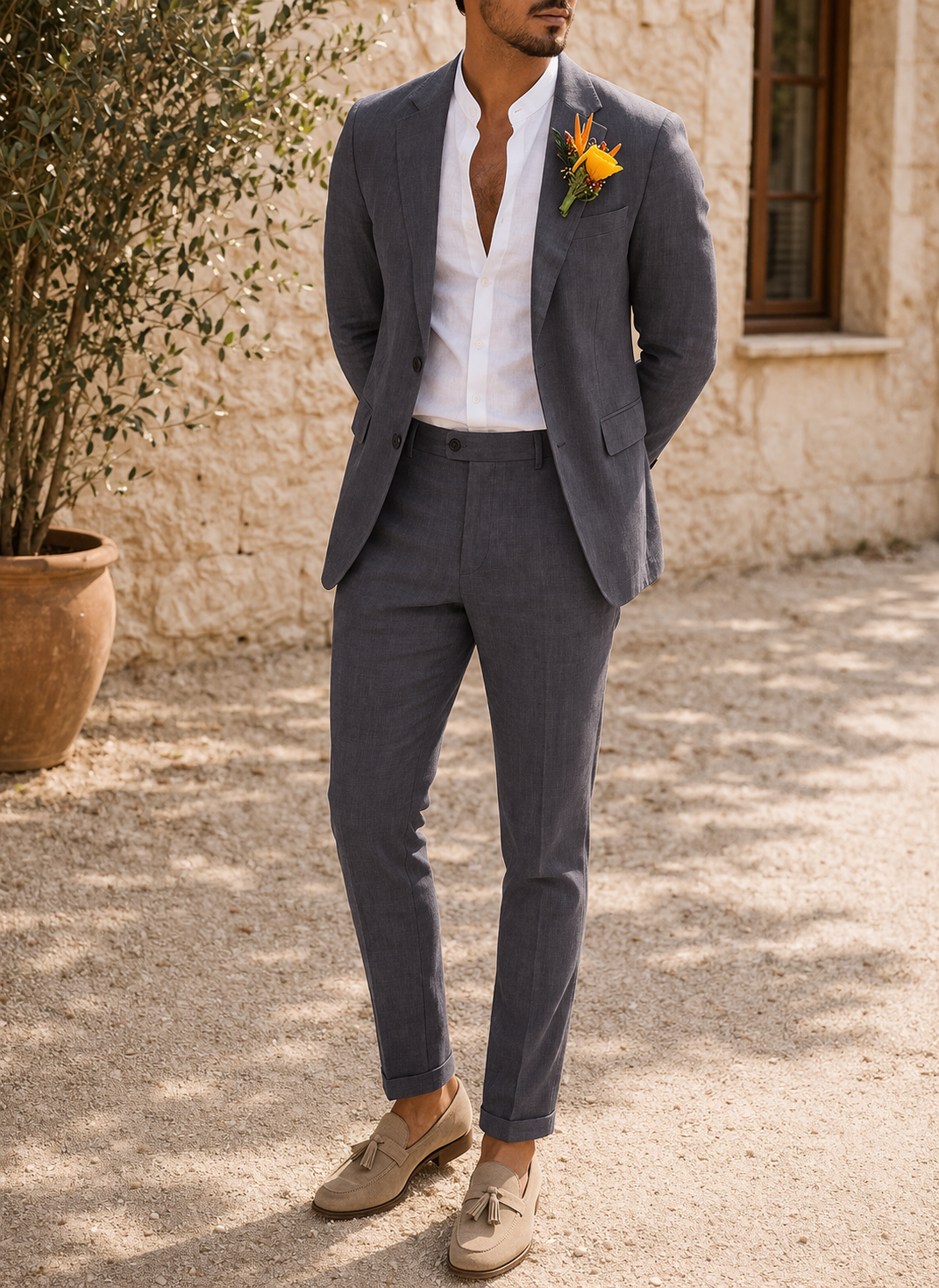 Men's Tailored Linen Suit - Refined Two-Piece for Special Occasions 4