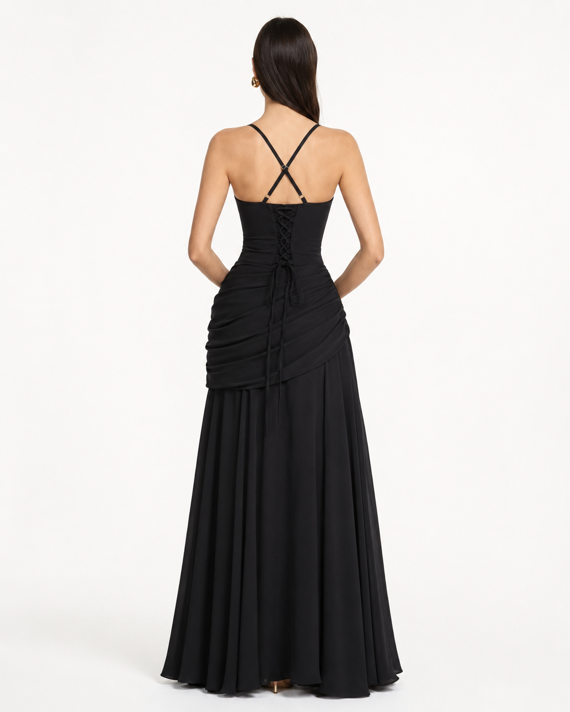 Women's Maxi Dress with Square Neckline and Side Draping 14