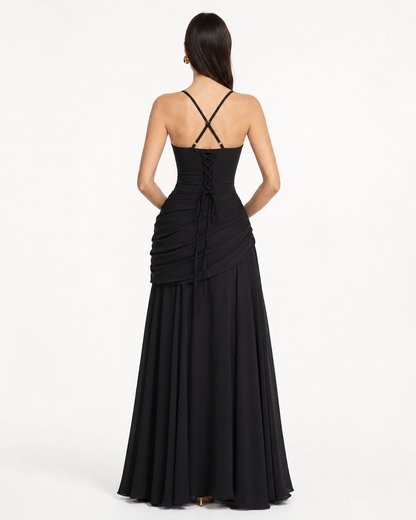 Women's Maxi Dress with Square Neckline and Side Draping 14