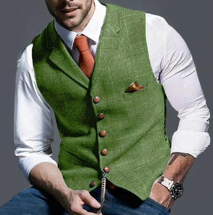 Checked Men's Waistcoat With Notch Lapel - Aubrey