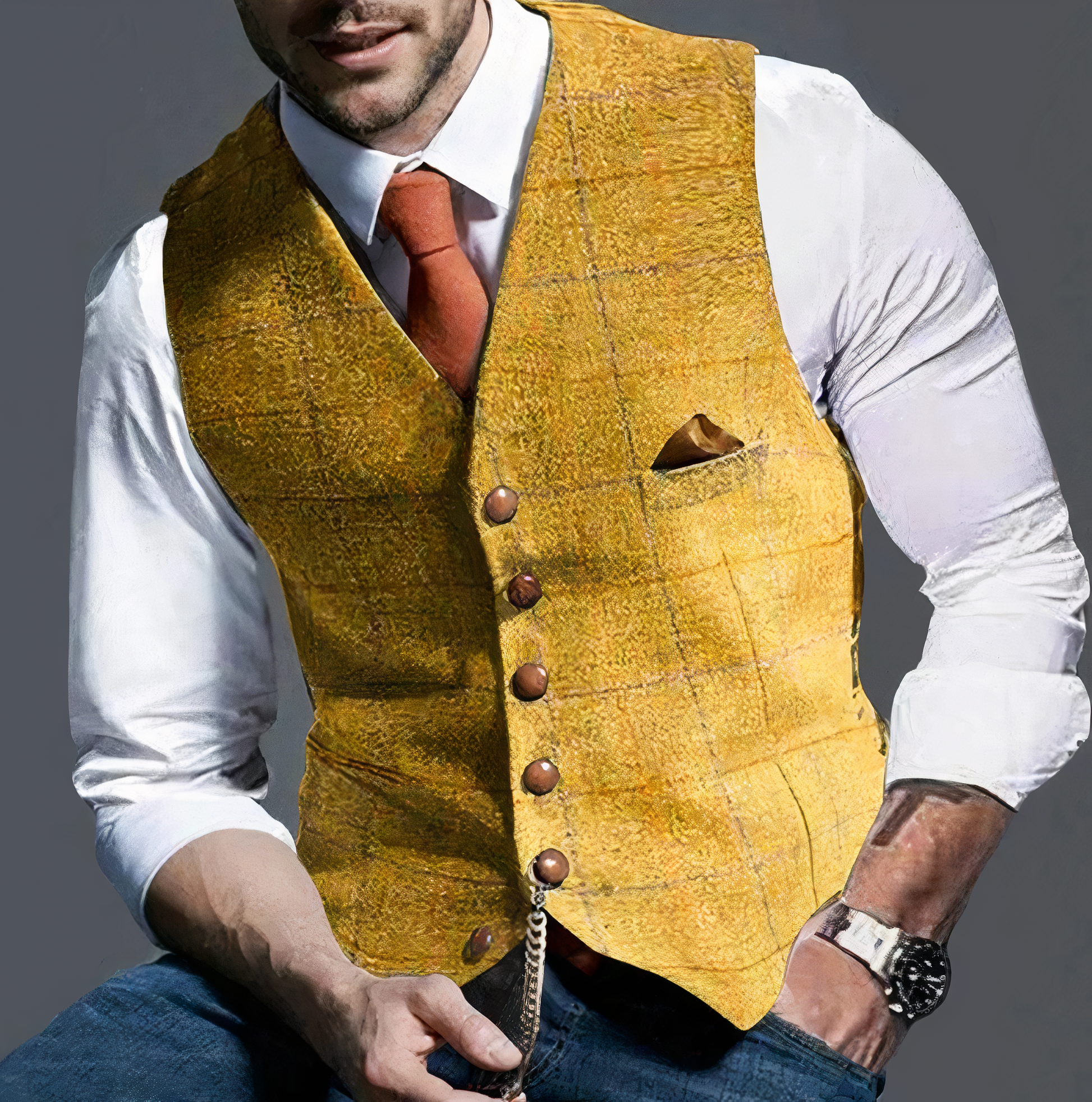 Checked Men's Waistcoat With Notch Lapel - Aubrey