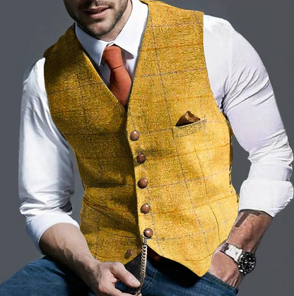 Checked Men's Waistcoat With Notch Lapel - Aubrey