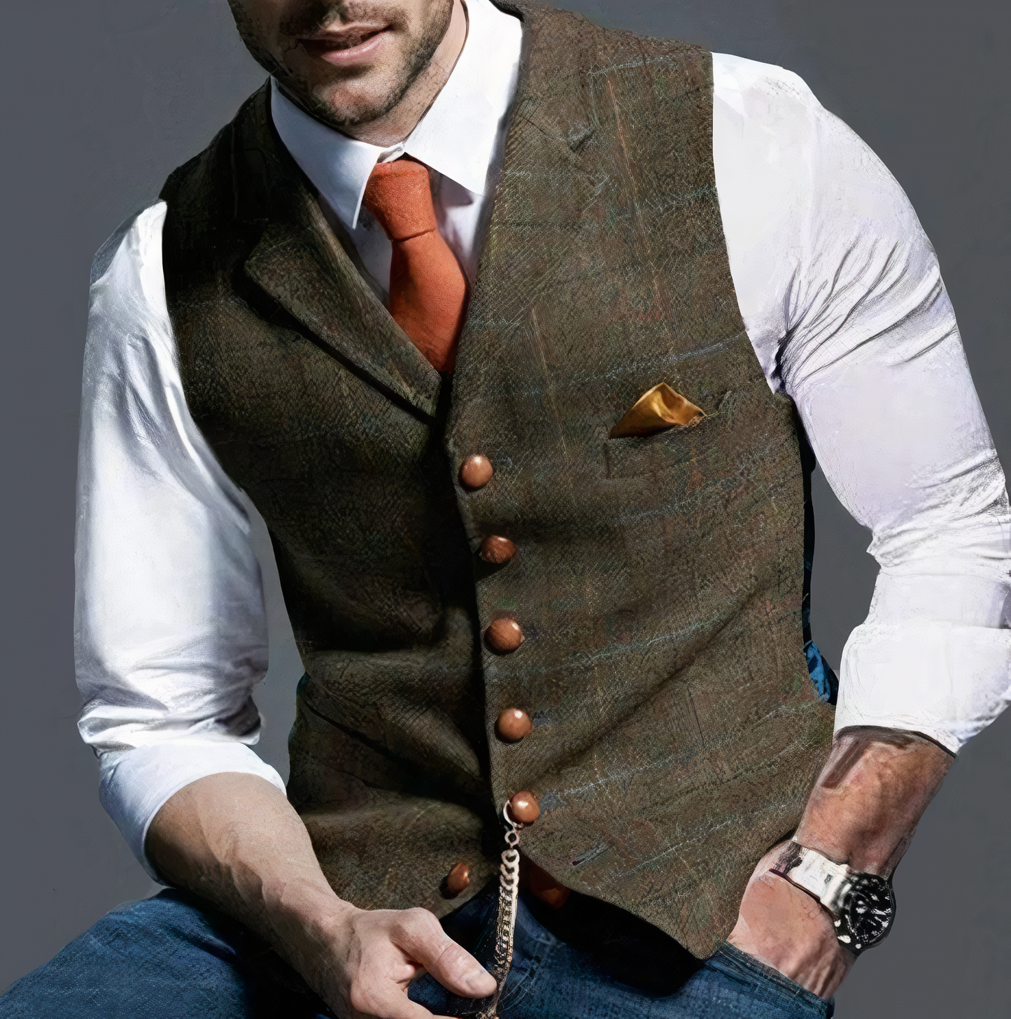 Checked Men's Waistcoat With Notch Lapel - Aubrey