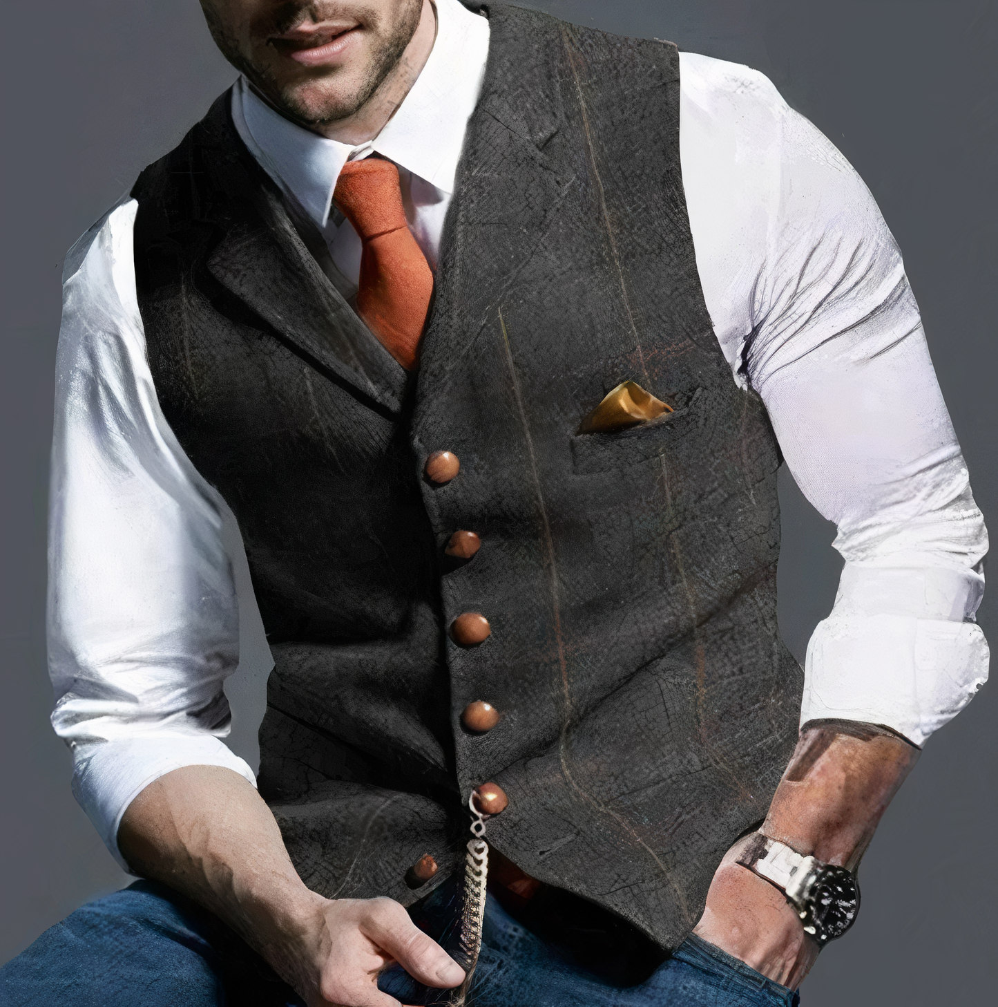 Checked Men's Waistcoat With Notch Lapel - Aubrey