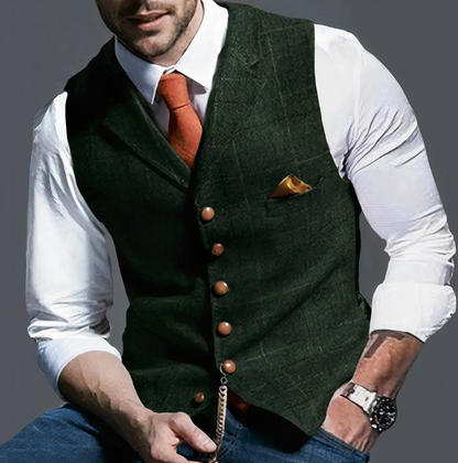 Checked Men's Waistcoat With Notch Lapel - Aubrey