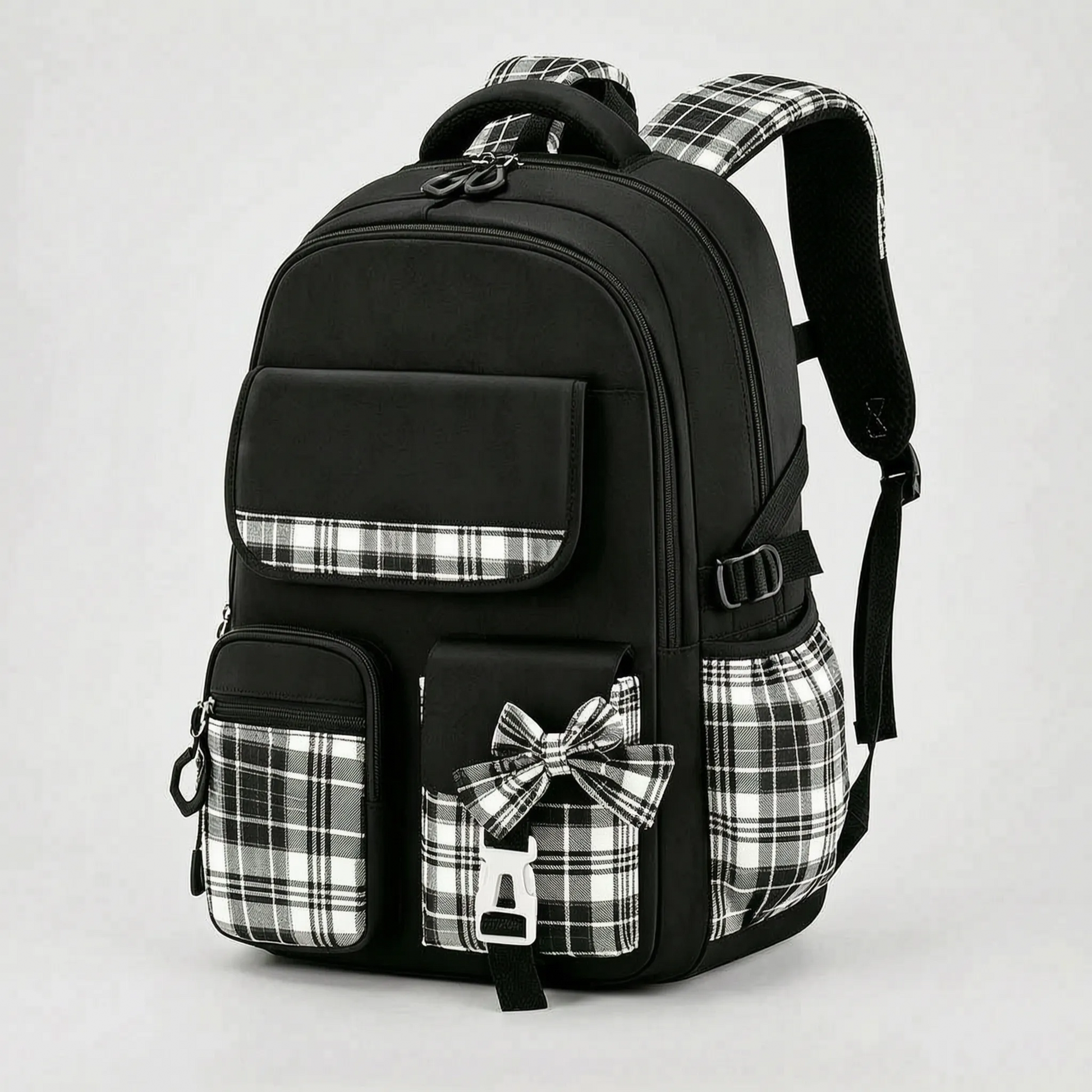 Checkered Detail School Rucksack - Pledra