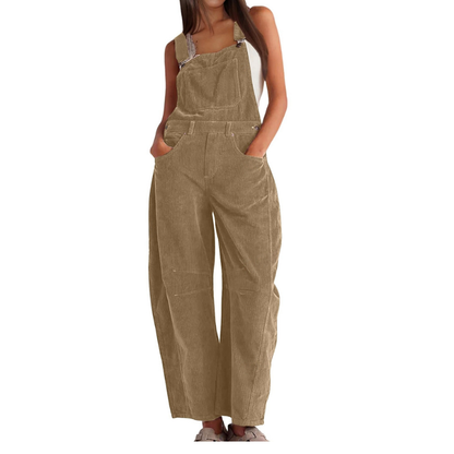 Women's Corduroy Wide-Leg Dungarees - Relaxed Utility Jumpsuit 4